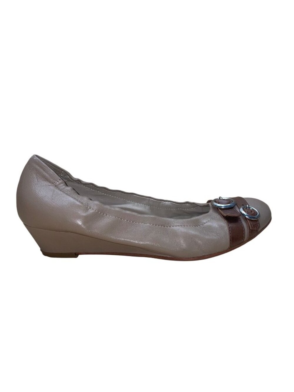 AGL Women’s Beige Brown Leather Buckle Accent Ballet Style Flats Size 39